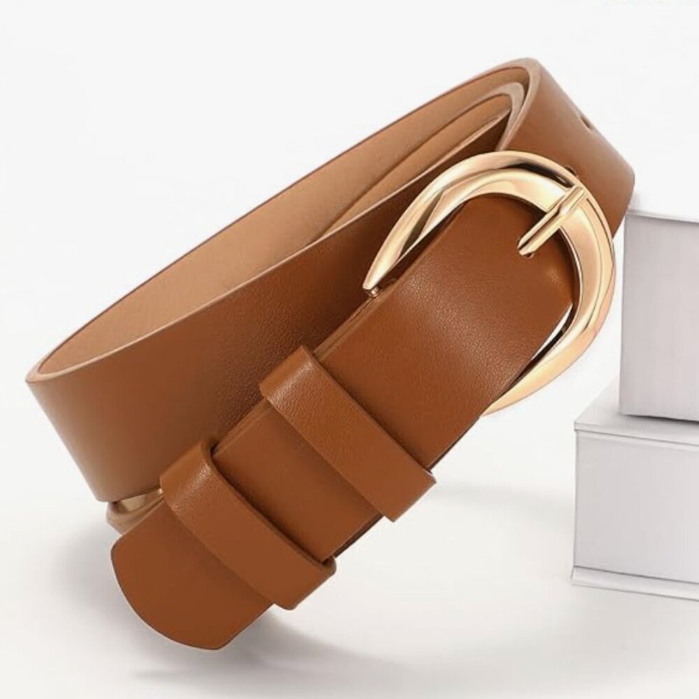 NWT! Brown Vegan Faux Leather Belt with Gold Buckle. Size Waist 37"-41" Large